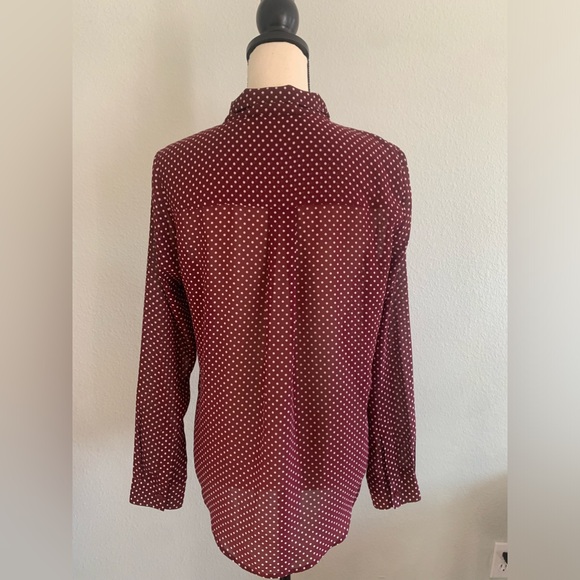 ▪️ Michael Kors Merlot/White Polka-Dot Blouse - Picture 3 of 5